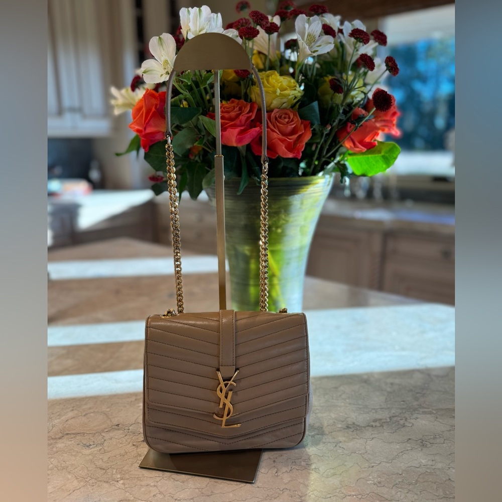 Yves Saint Laurent Taupe Leather Sulpice Double Flap bag